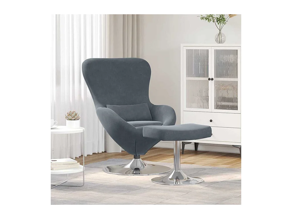 Silla de relax | Sillón Huevo con Puff Gris oscuro 63x73x90 cm Terciopelo SHL8132