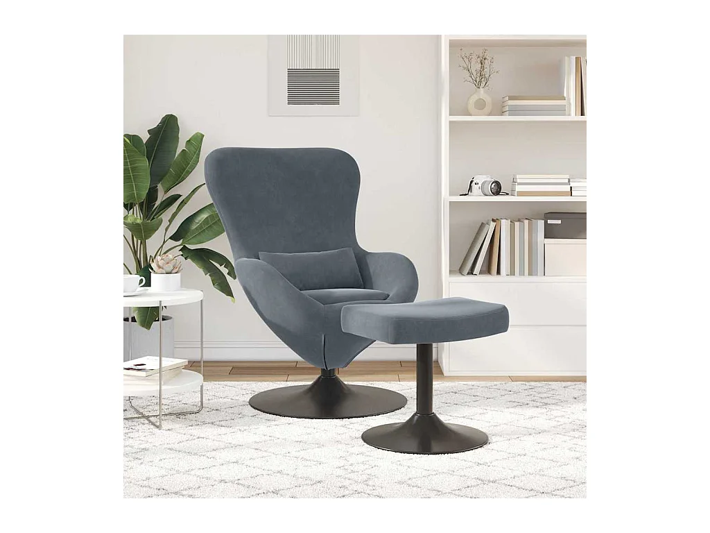 Silla de relax | Sillón Huevo con Puff Gris oscuro 63x73x90 cm Terciopelo SHL8132