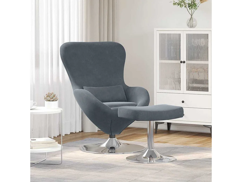 Fauteuil de Salon-Chaise-Fauteuil œuf avec repose-pieds Gris foncé 63x73x90 cm Velours SHL3825