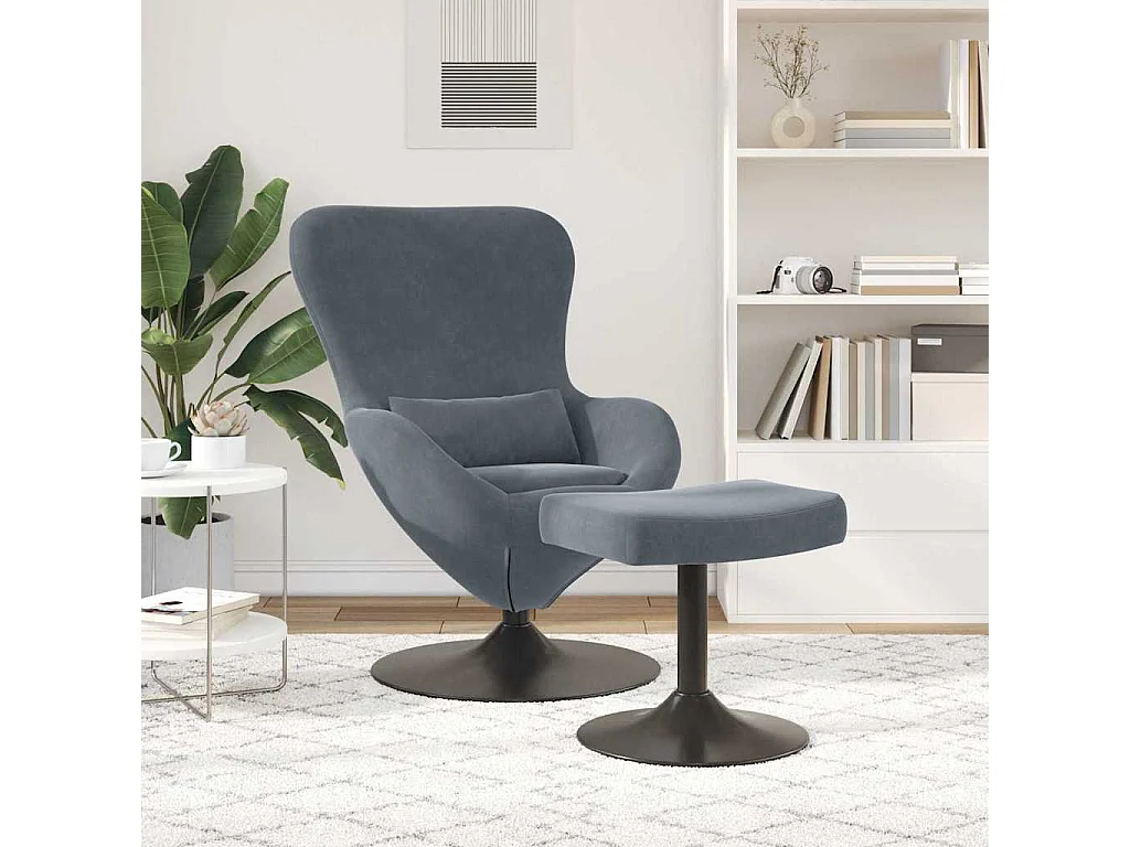 Fauteuil de Salon-Chaise-Fauteuil œuf avec repose-pieds Gris foncé 63x73x90 cm Velours SHL3825