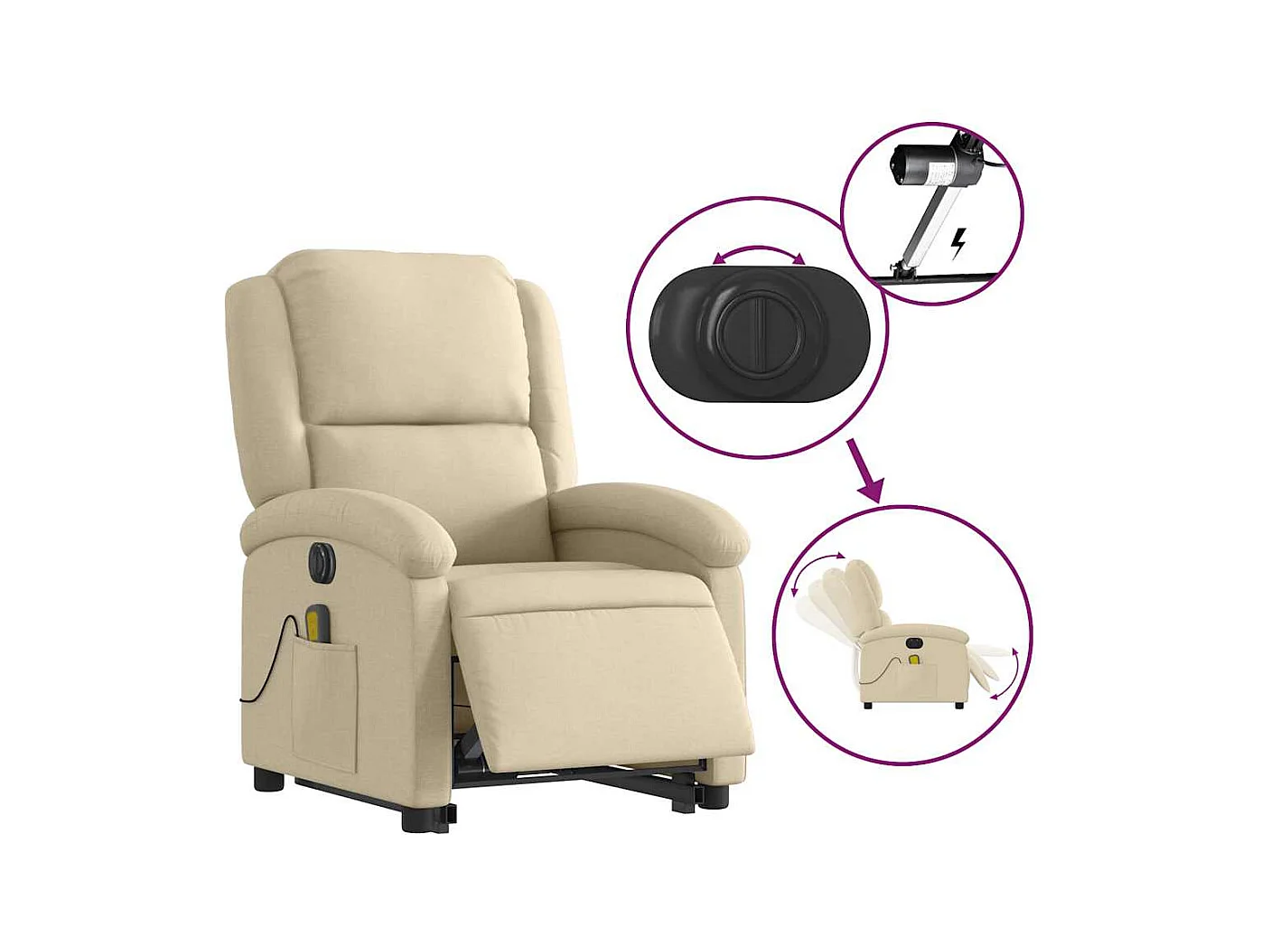 Fauteuil inclinable électrique-Chaise-Fauteuil de Massage Crème Tissu SHL4174