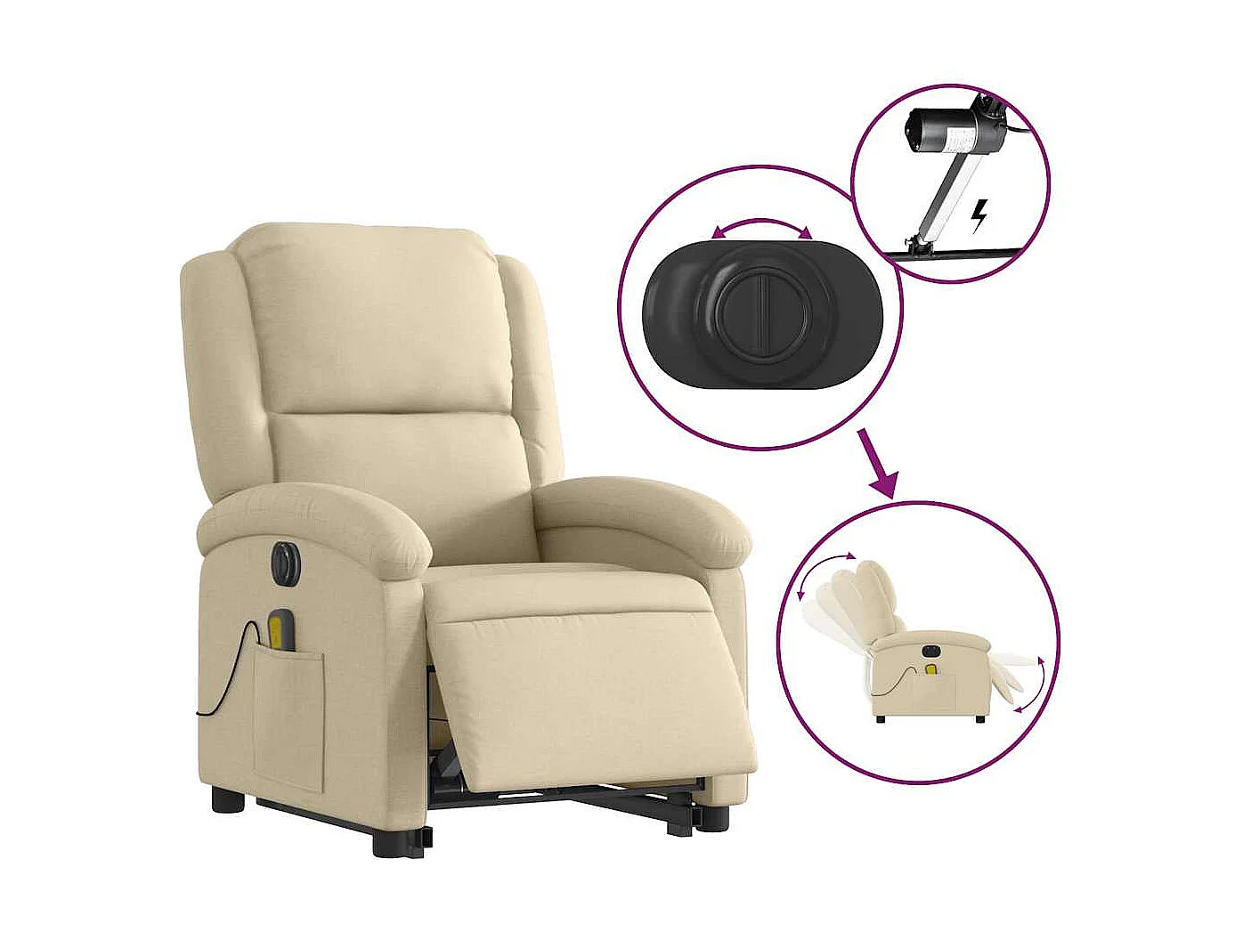 Fauteuil inclinable électrique-Chaise-Fauteuil de Massage Crème Tissu SHL4174