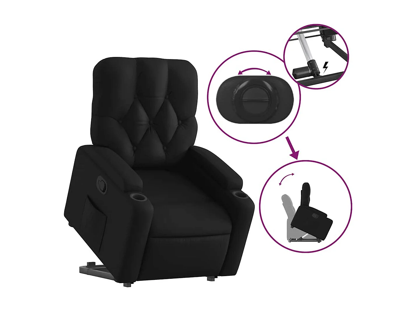 Sillón de relax | Sillón reclinable elevable cuero artificial negro SHL8433