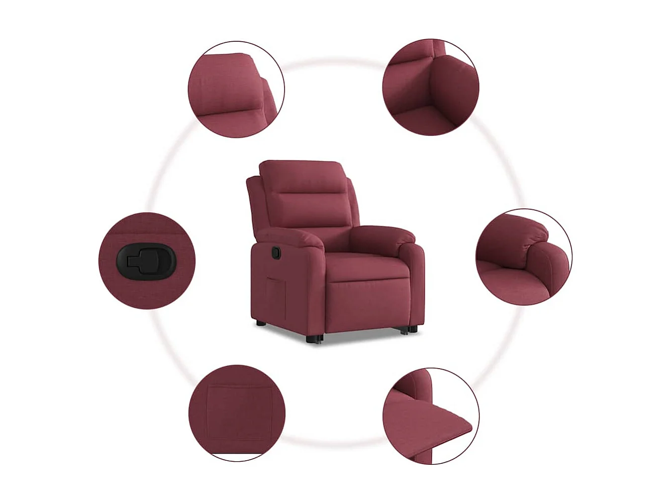 Relaxsessel | Lounge Sessel für Wohnzimmer mit Aufstehhilfe Weinrot Stoff SHL83016