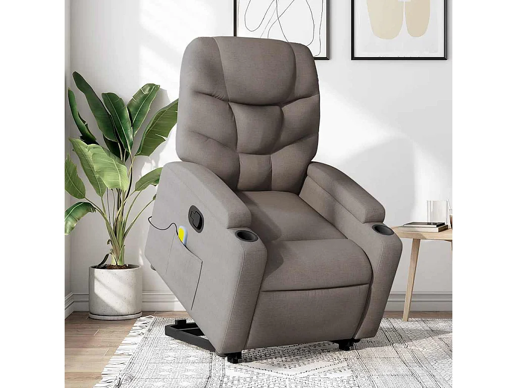 Massagesessel mit Aufstehhilfe | Relaxsessel Taupe Stoff SHL24045