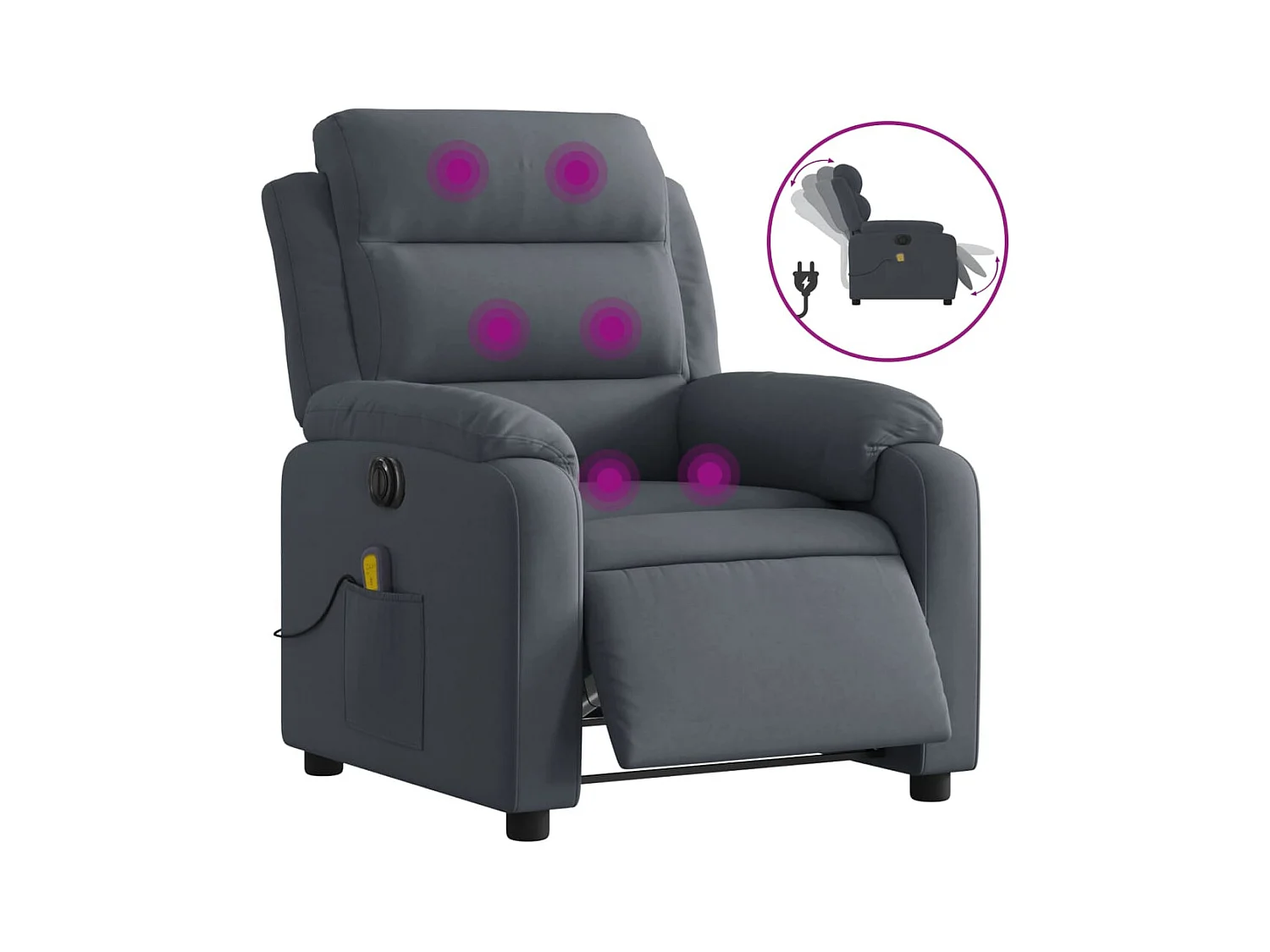 Sillón de relax | Sillón reclinable de masaje eléctrico terciopelo gris oscuro SHL7399