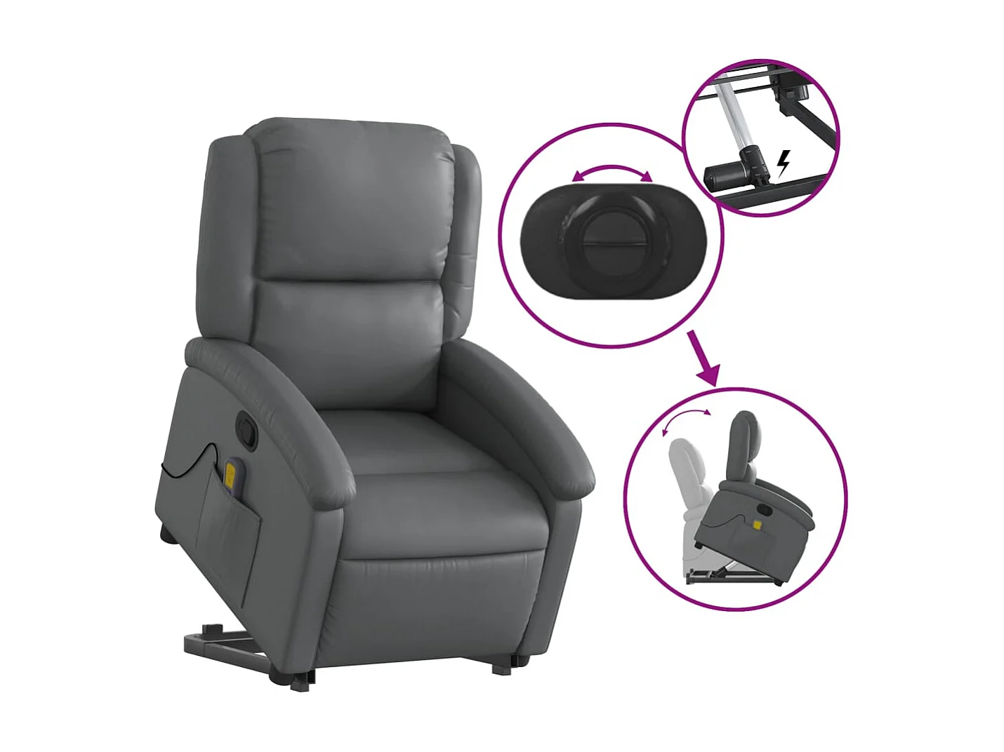 Sillón de relax | Sillón reclinable de masaje de pie cuero artificial gris SHL7283