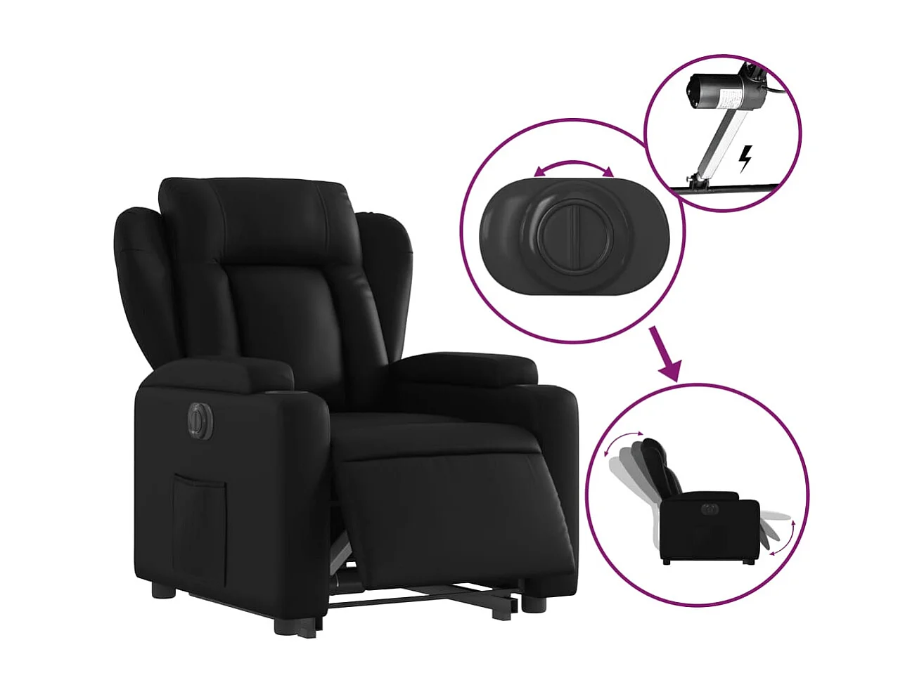 Sillón de relax | Sillón reclinable y elevable eléctrico cuero sintético negro SHL5804