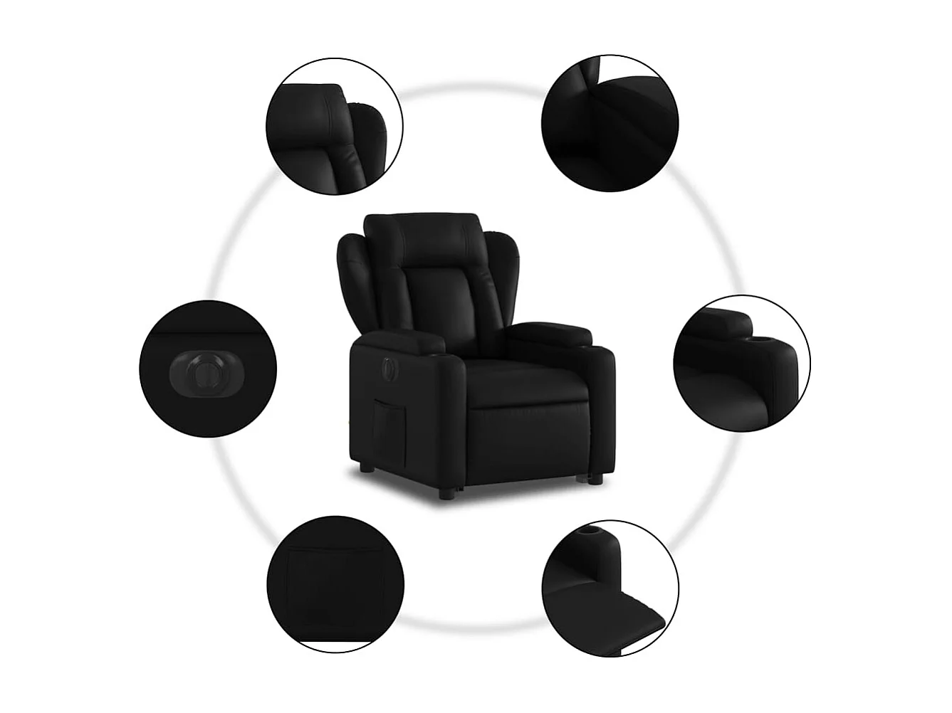 Sillón de relax | Sillón reclinable y elevable eléctrico cuero sintético negro SHL5804