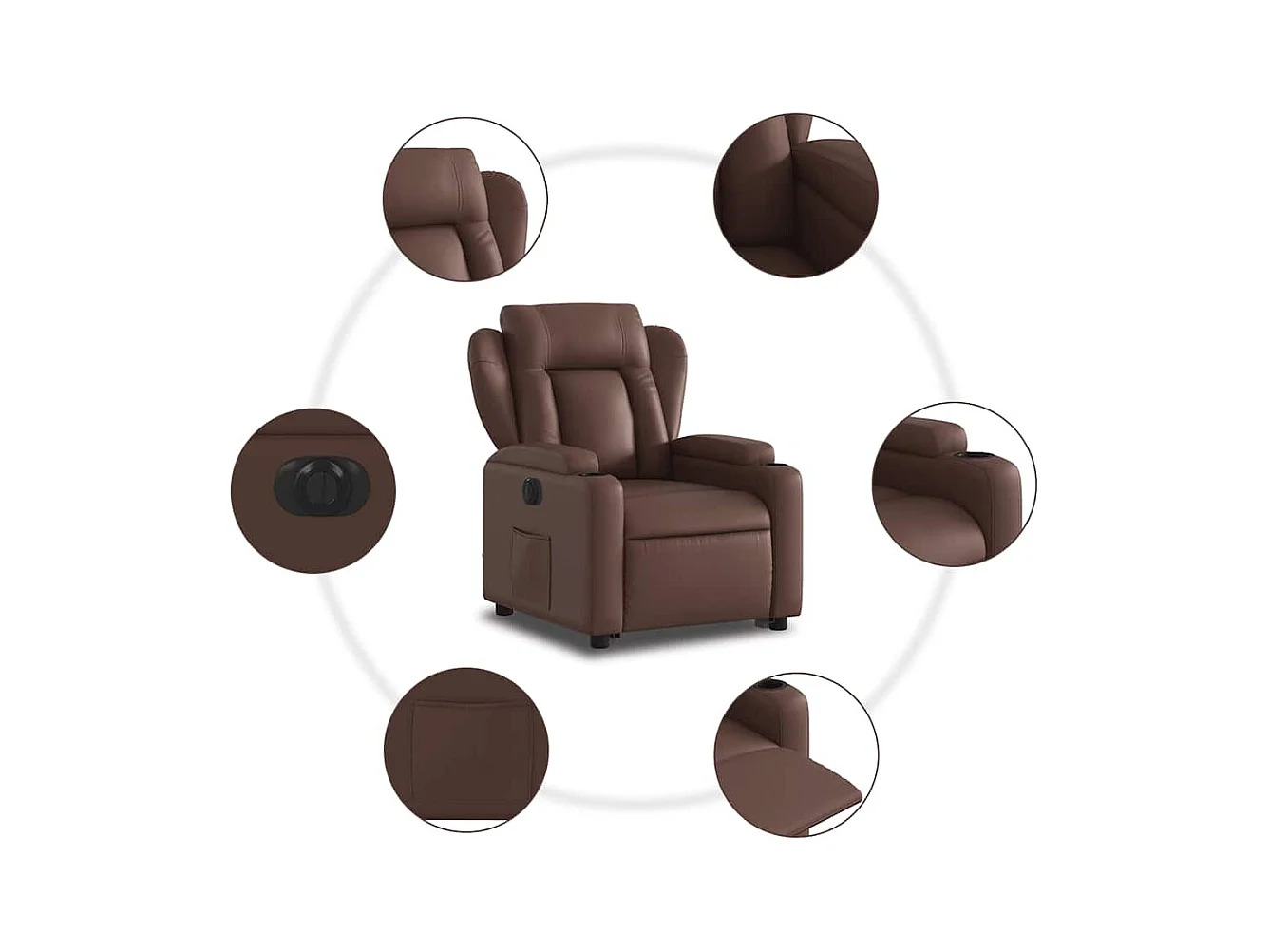 Fauteuil inclinable électrique-Chaise de relax-Fauteuil salon marron similicuir SHL3378
