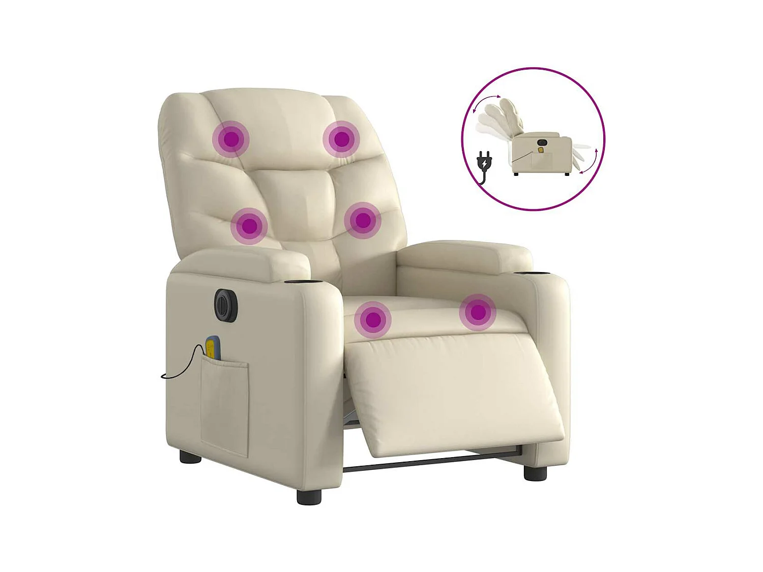 Sillón de salón | Silla | Sillón de masaje reclinable eléctrico cuero sintético crema SHL8132