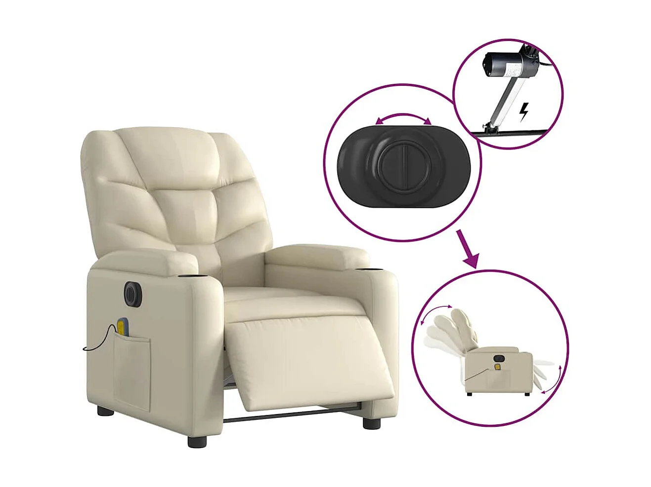 Sillón de salón | Silla | Sillón de masaje reclinable eléctrico cuero sintético crema SHL8132