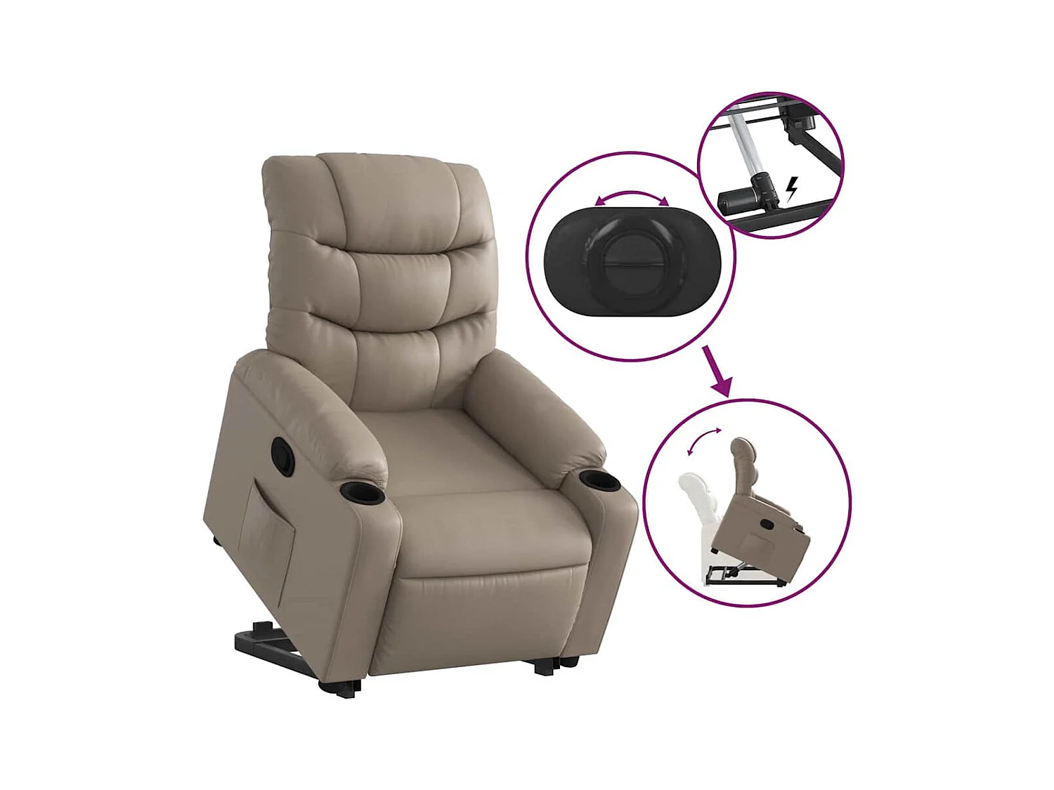 Sillón de relax | Sillón reclinable elevable cuero artificial color capuchino SHL8127