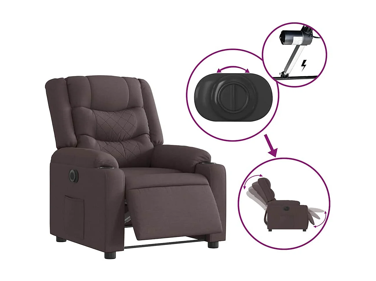 Sillón de relax | Silla | Sillón reclinable eléctrico tela marrón oscuro SHL2544