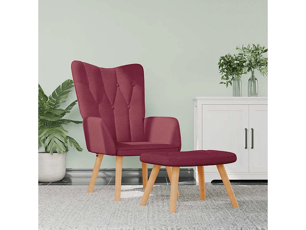 Relaxstoel | Fauteuil met voetenbank stof wijnrood