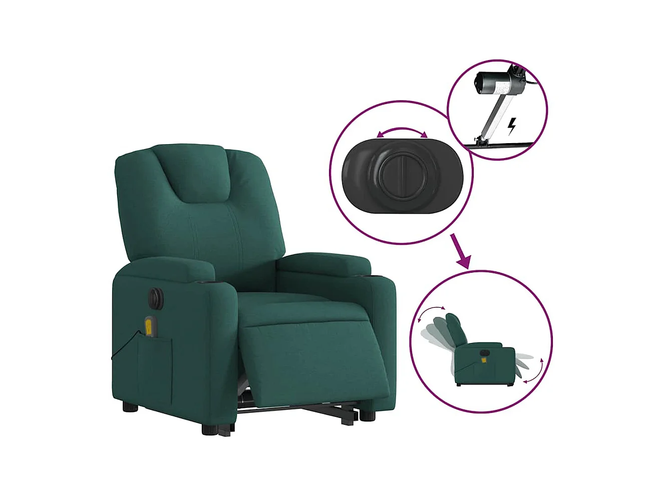 Sillón de salón | Silla | Sillón masaje eléctrico reclinable elevable tela verde oscuro SHL2318