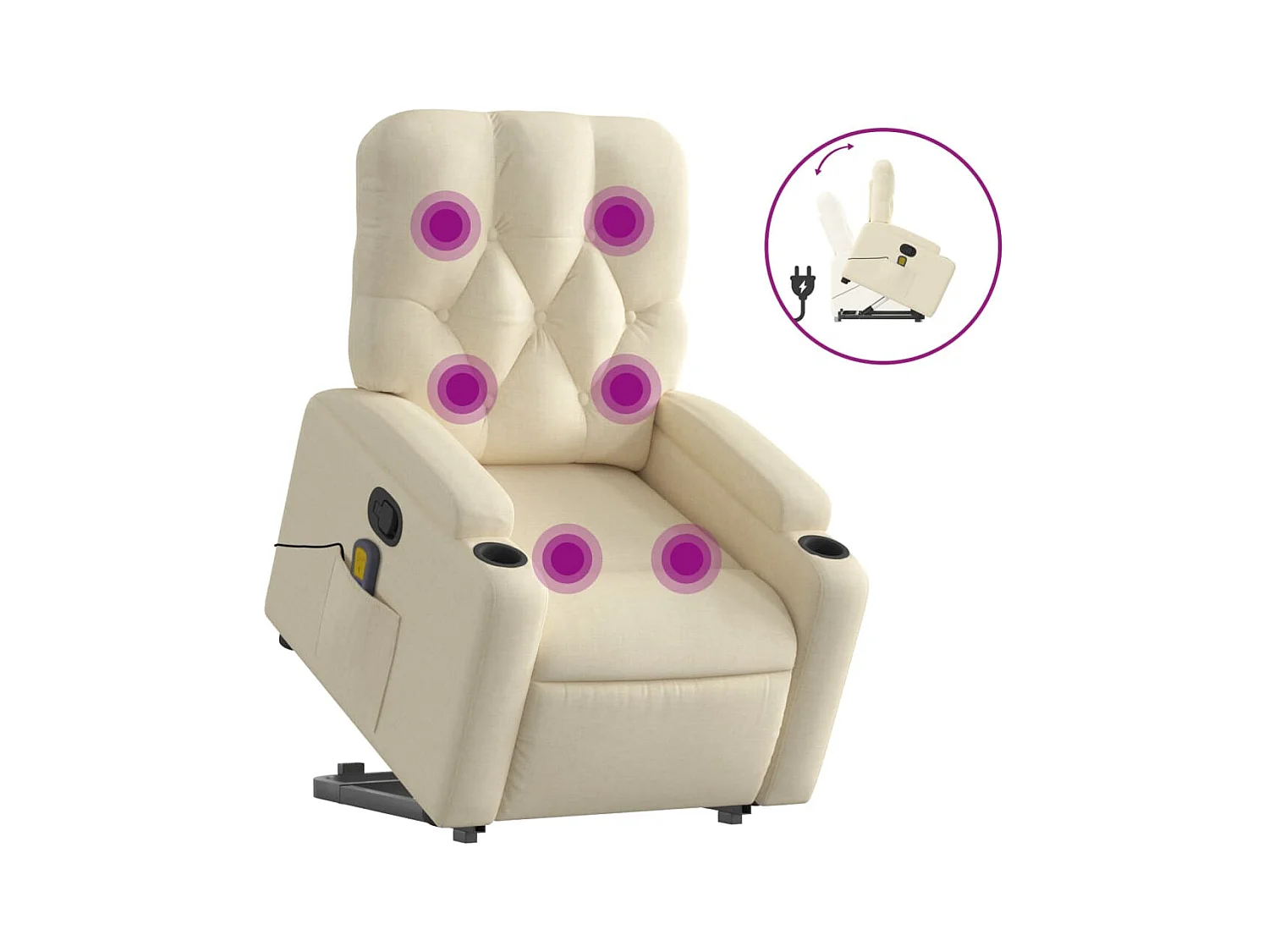 Fauteuil inclinable-Chaise de relax-Fauteuil de Massage Crème Tissu SHL4485