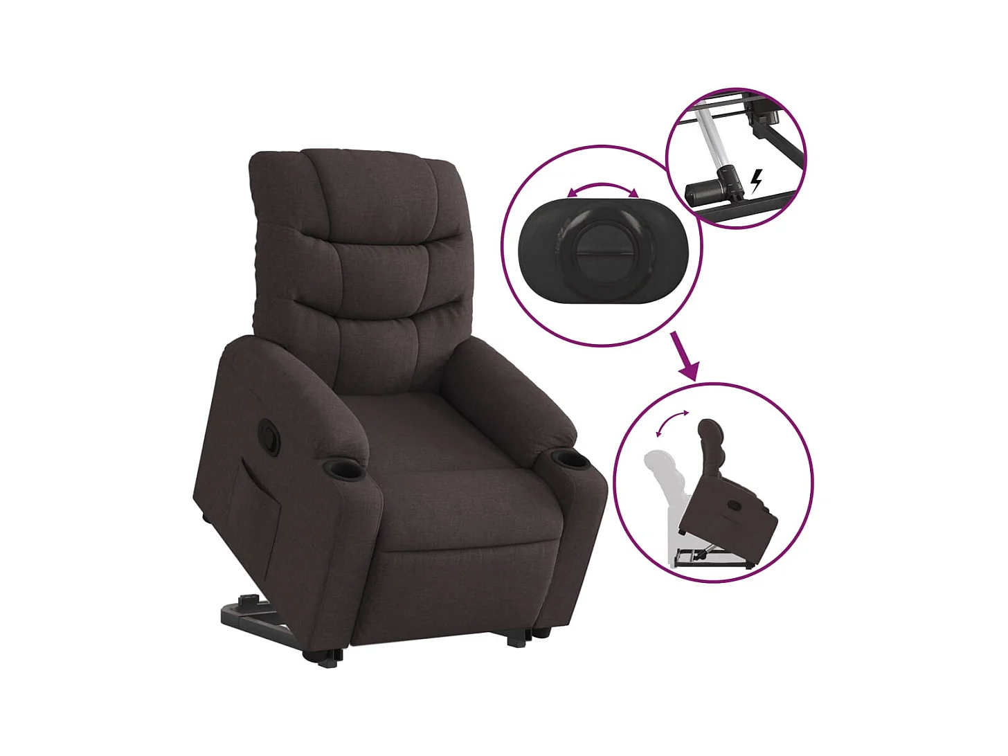 Sillón de relax | Silla | Sillón reclinable elevable tela marrón oscuro SHL5658