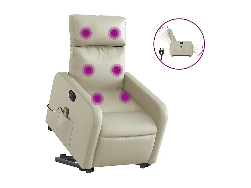 Sillón de salón | Silla | Sillón de masaje elevable eléctrico cuero sintético crema SHL7771