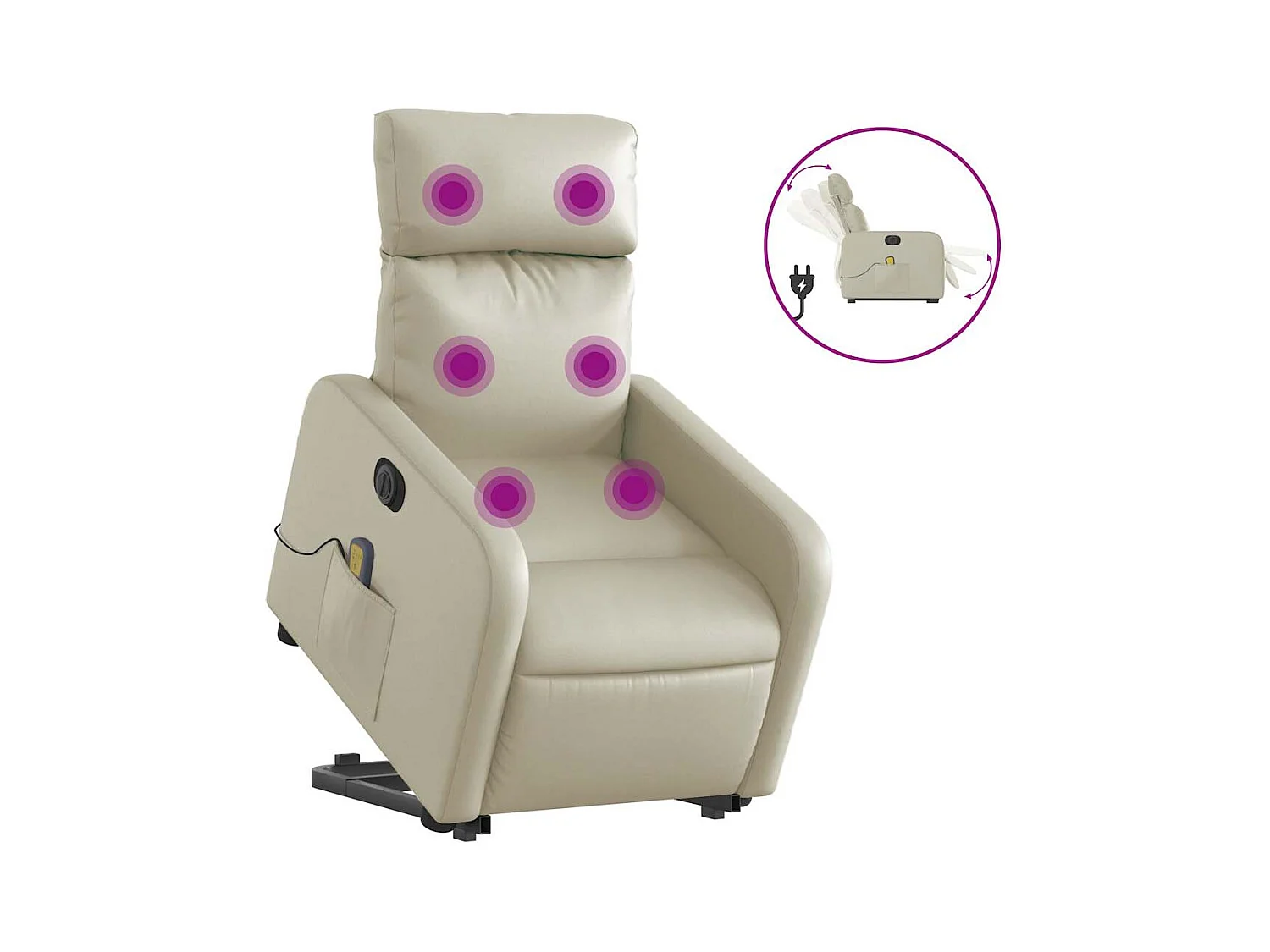 Sillón de salón | Silla | Sillón de masaje elevable eléctrico cuero sintético crema SHL7771