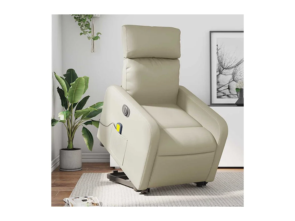 Sillón de salón | Silla | Sillón de masaje elevable eléctrico cuero sintético crema SHL7771
