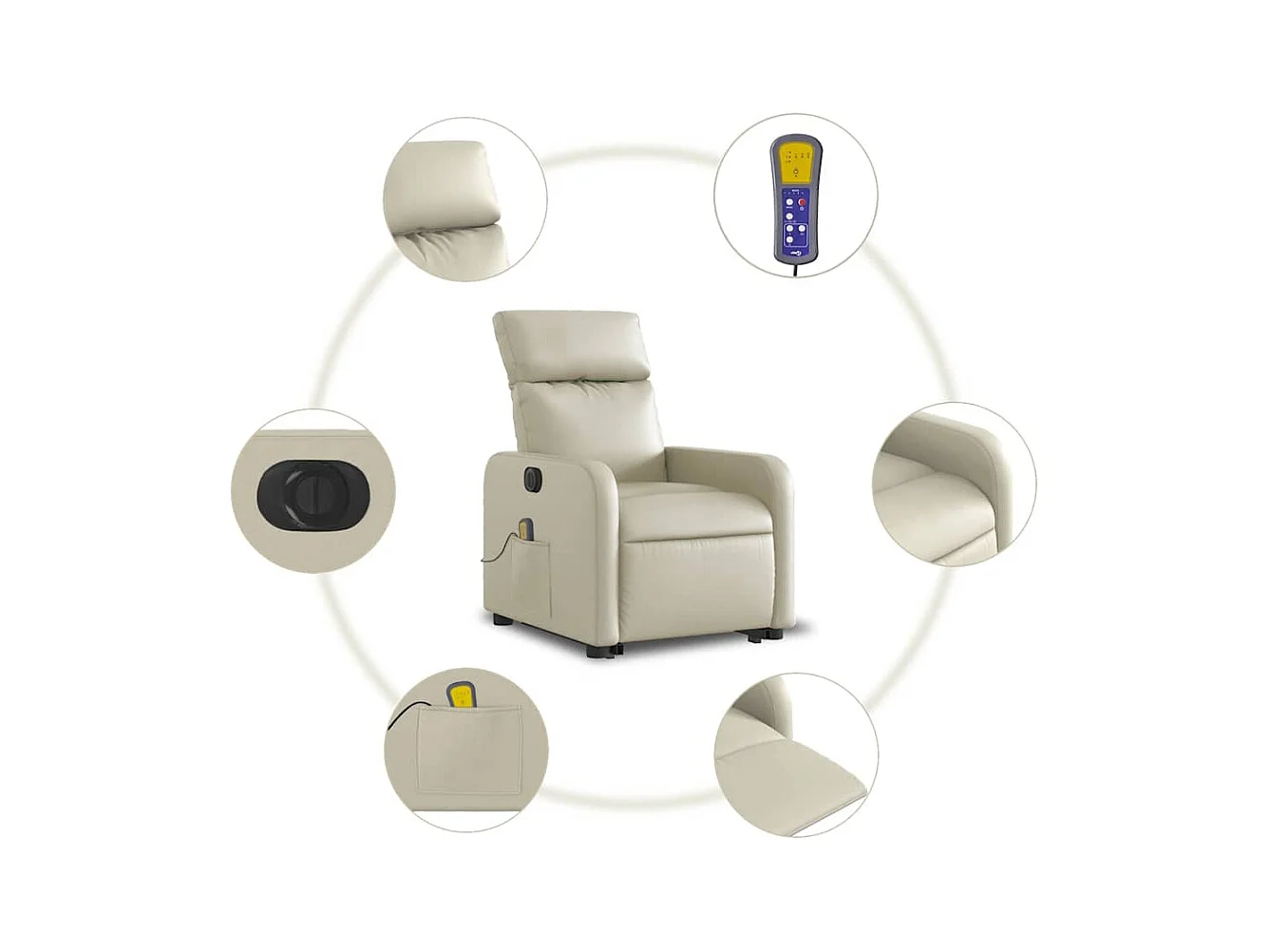 Sillón de salón | Silla | Sillón de masaje elevable eléctrico cuero sintético crema SHL7771