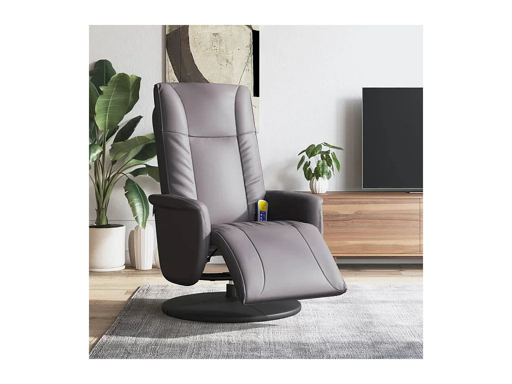 Sillón de relax | Sillón reclinable de masaje con reposapiés cuero sintético gris SHL2435