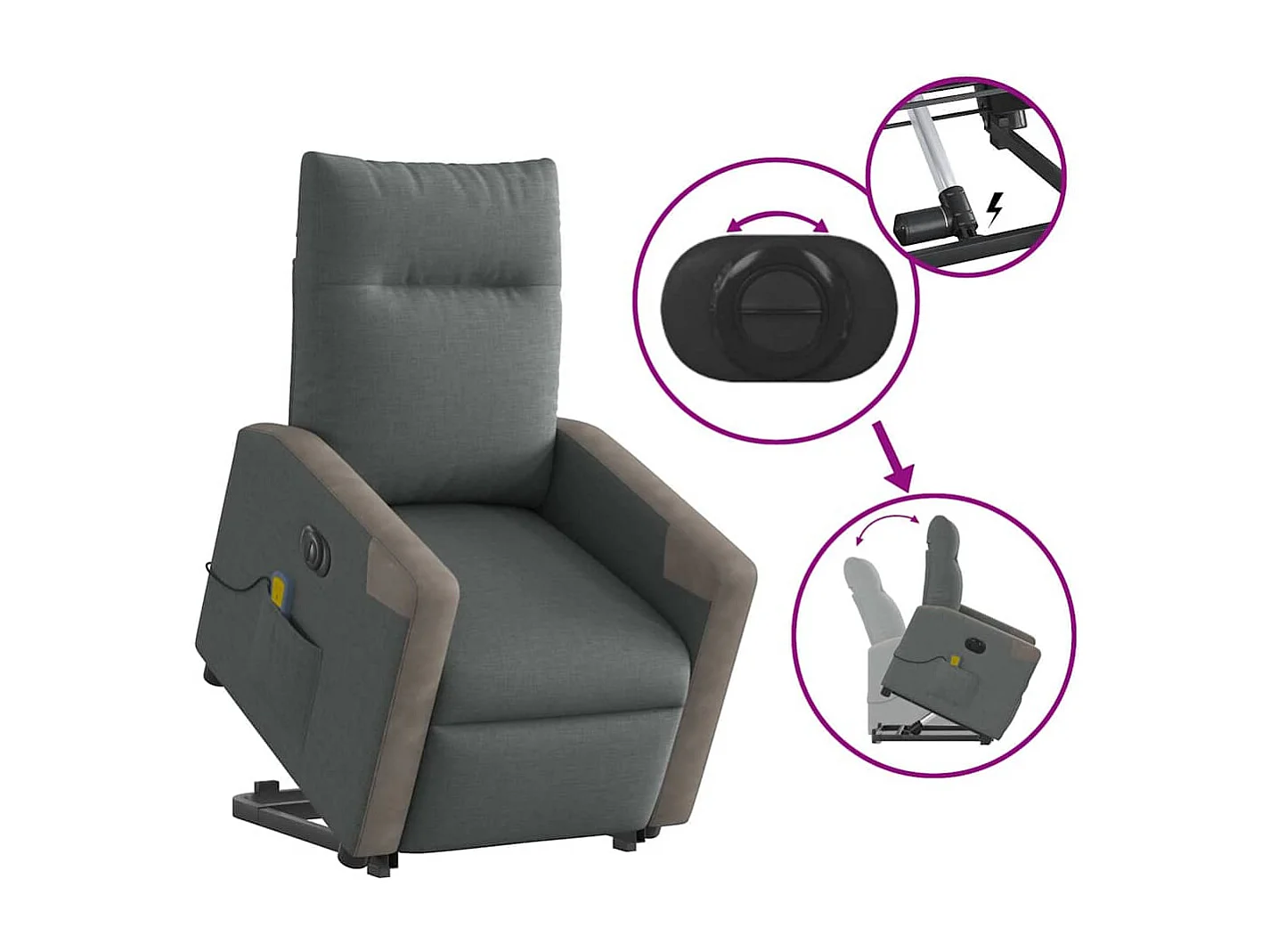 Sillón de salón | Silla | Sillón de masaje eléctrico reclinable elevable tela gris oscuro SHL8528
