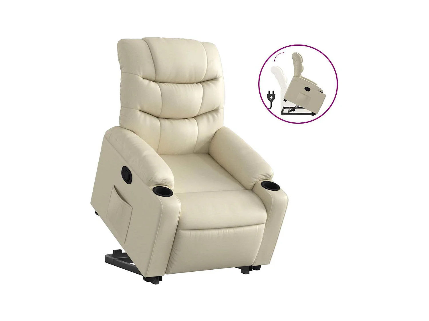 Sillón de relax | Sillón reclinable elevable cuero artificial color crema SHL3433