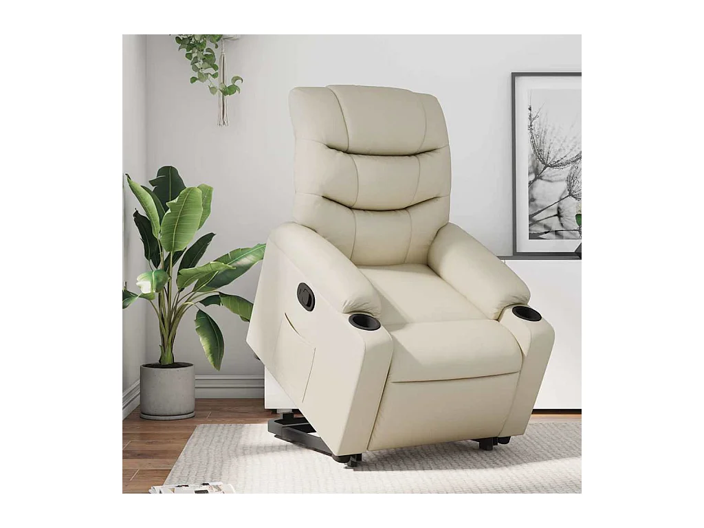 Sillón de relax | Sillón reclinable elevable cuero artificial color crema SHL3433