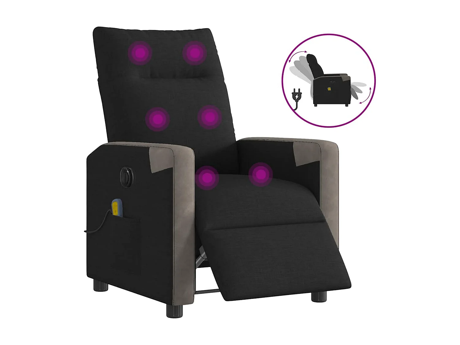 Poltrona reclinável de massagens elétrica tecido preto SHL413566