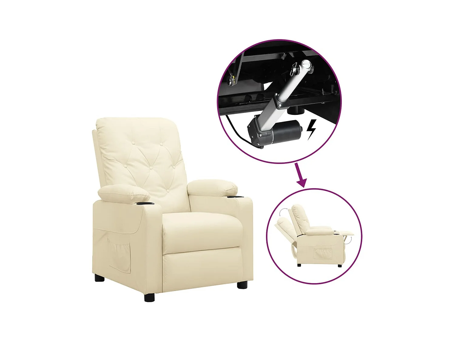 Silla de relax | Sillón elevable cuero sintético crema SHL4451