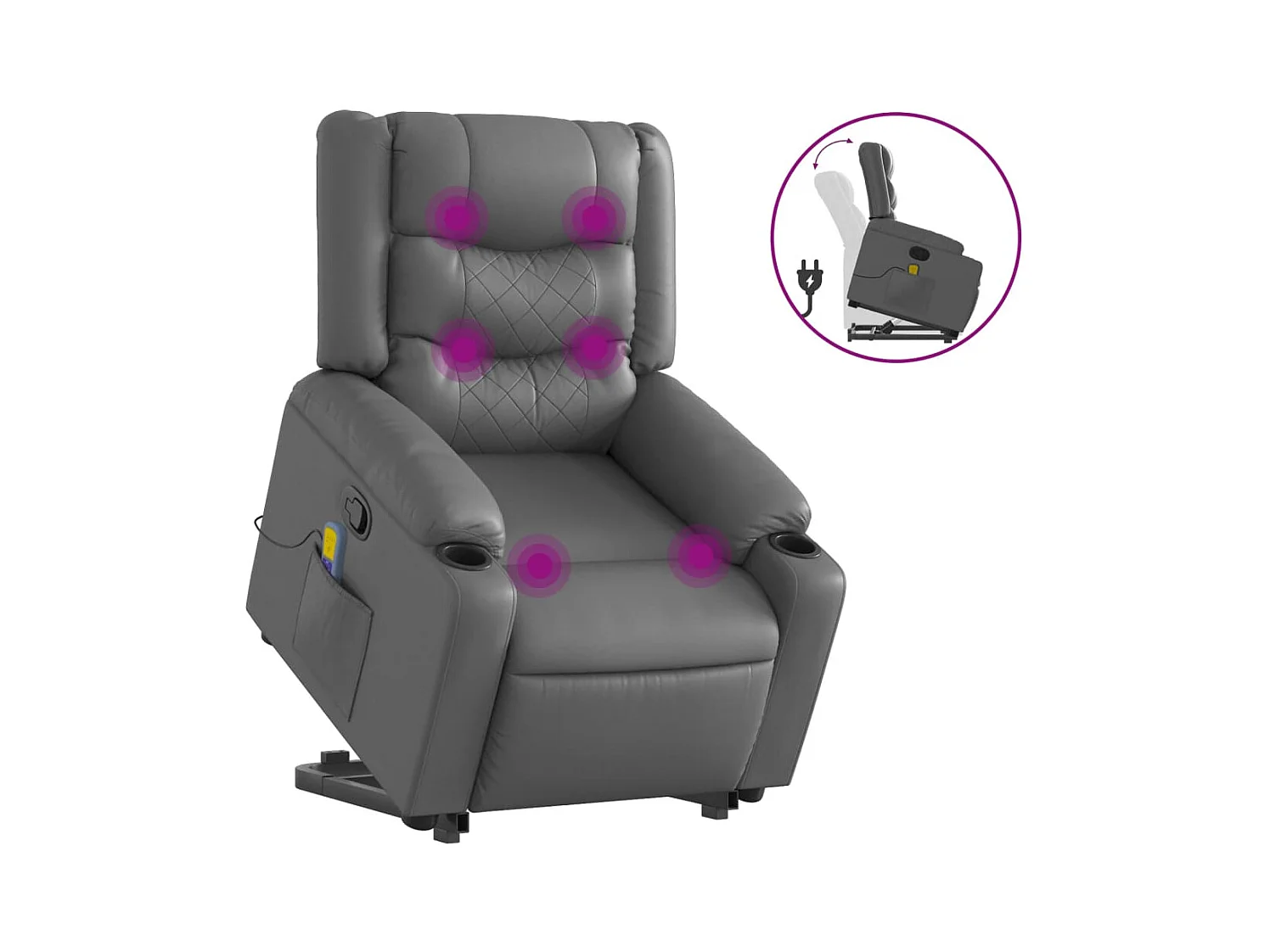 Fauteuil inclinable-Chaise de relax-Fauteuil de Massage Gris Similicuir SHL1262