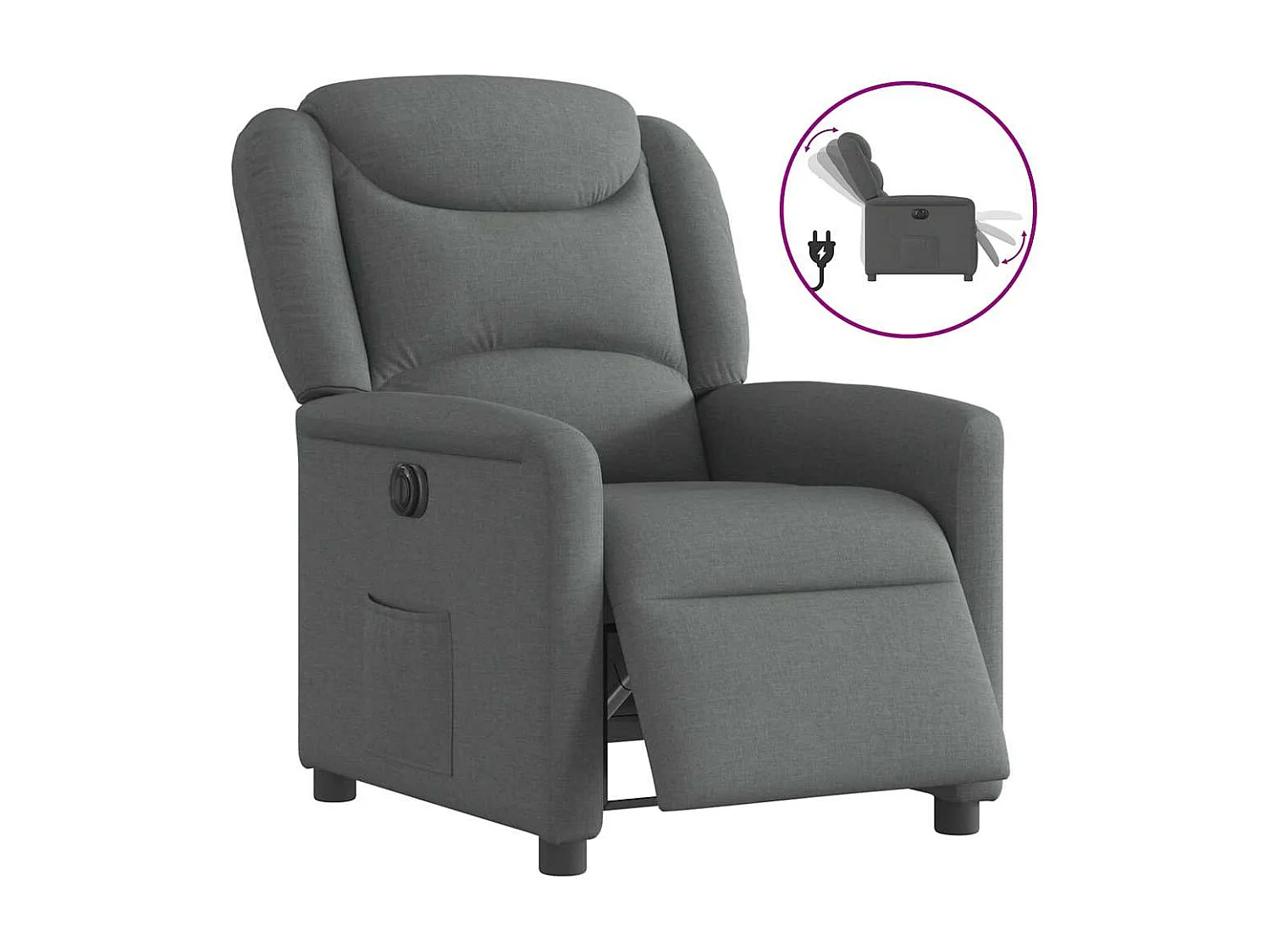 Relaxsessel Elektrisch | Lounge Sessel indoor Dunkelgrau Stoff SHL78666