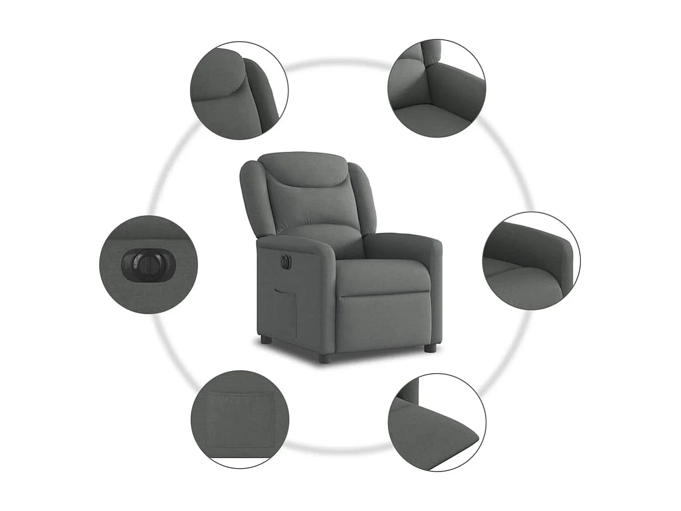 Relaxsessel Elektrisch | Lounge Sessel indoor Dunkelgrau Stoff SHL78666