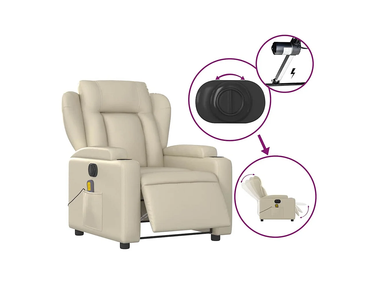 Sillón de salón | Silla | Sillón de masaje reclinable eléctrico cuero sintético crema SHL4577
