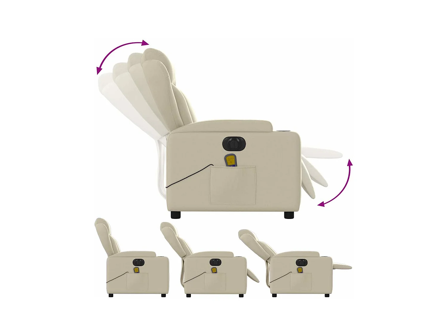 Sillón de salón | Silla | Sillón de masaje reclinable eléctrico cuero sintético crema SHL4577