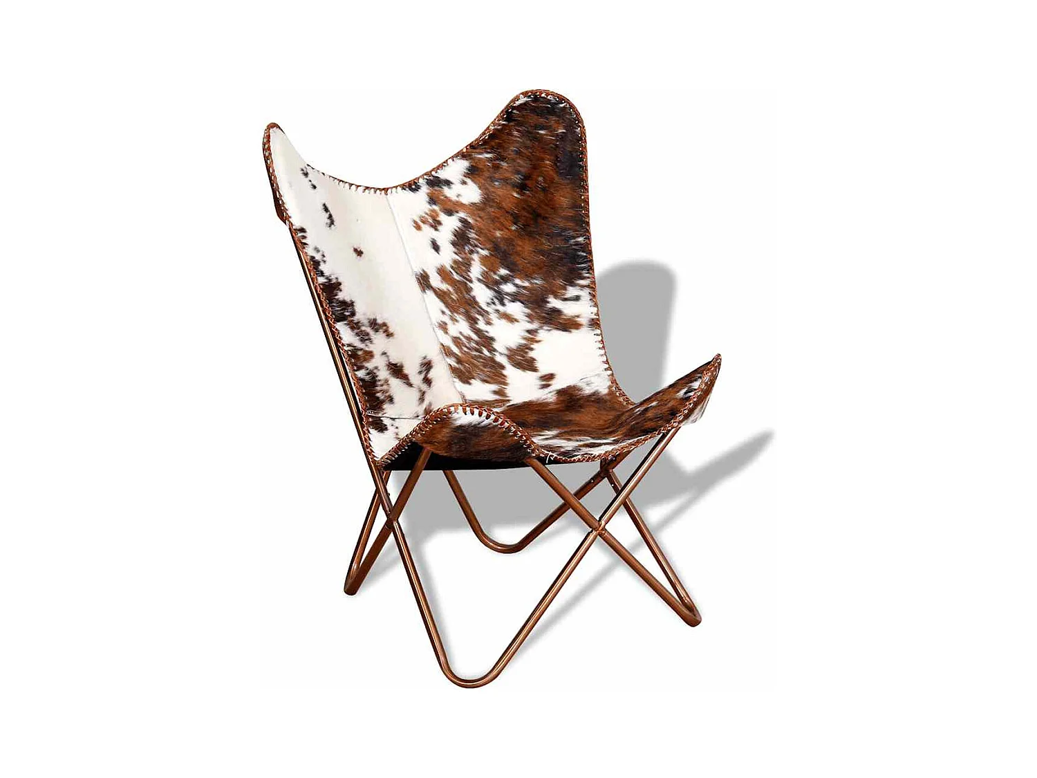 Silla mariposa de cuero auténtico marrón y blanco SHL9804