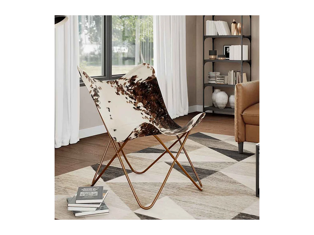 Silla mariposa de cuero auténtico marrón y blanco SHL9804
