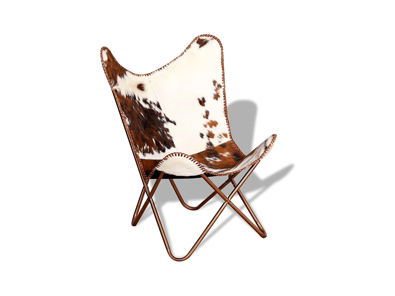 Silla mariposa de cuero auténtico marrón y blanco SHL9804