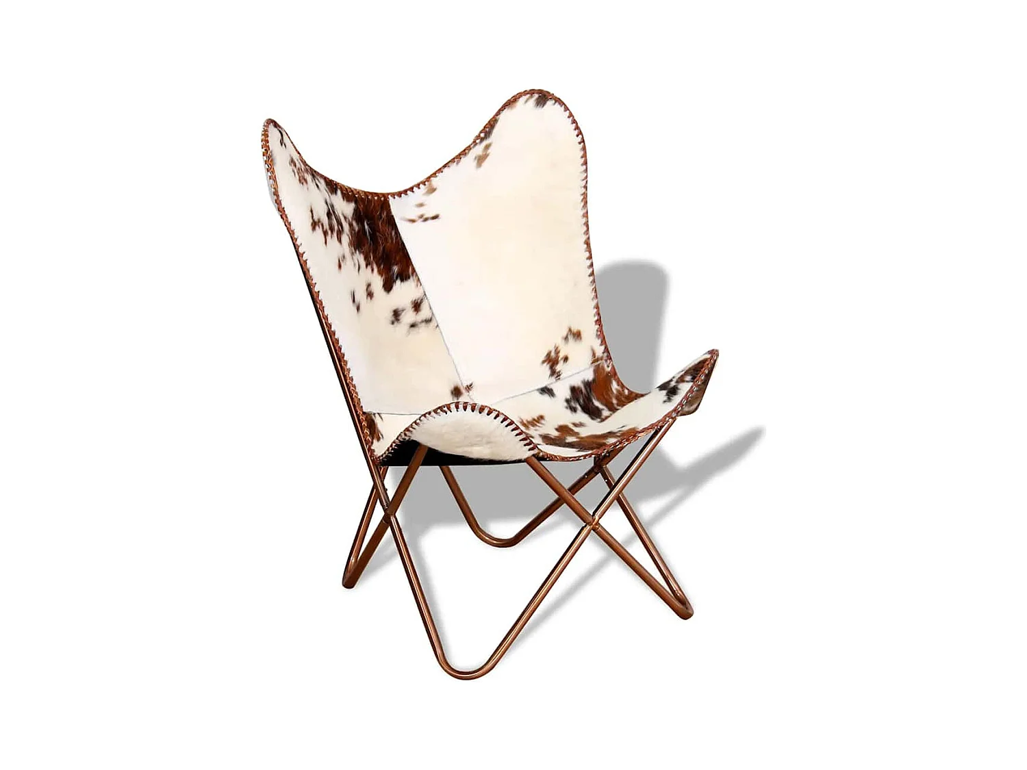 Silla mariposa de cuero auténtico marrón y blanco SHL9804