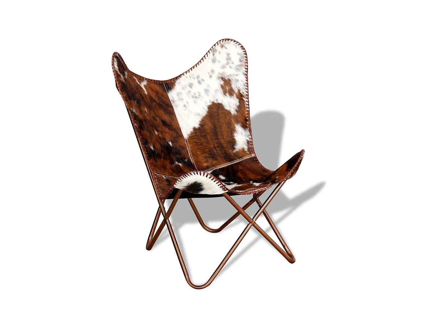 Silla mariposa de cuero auténtico marrón y blanco SHL9804