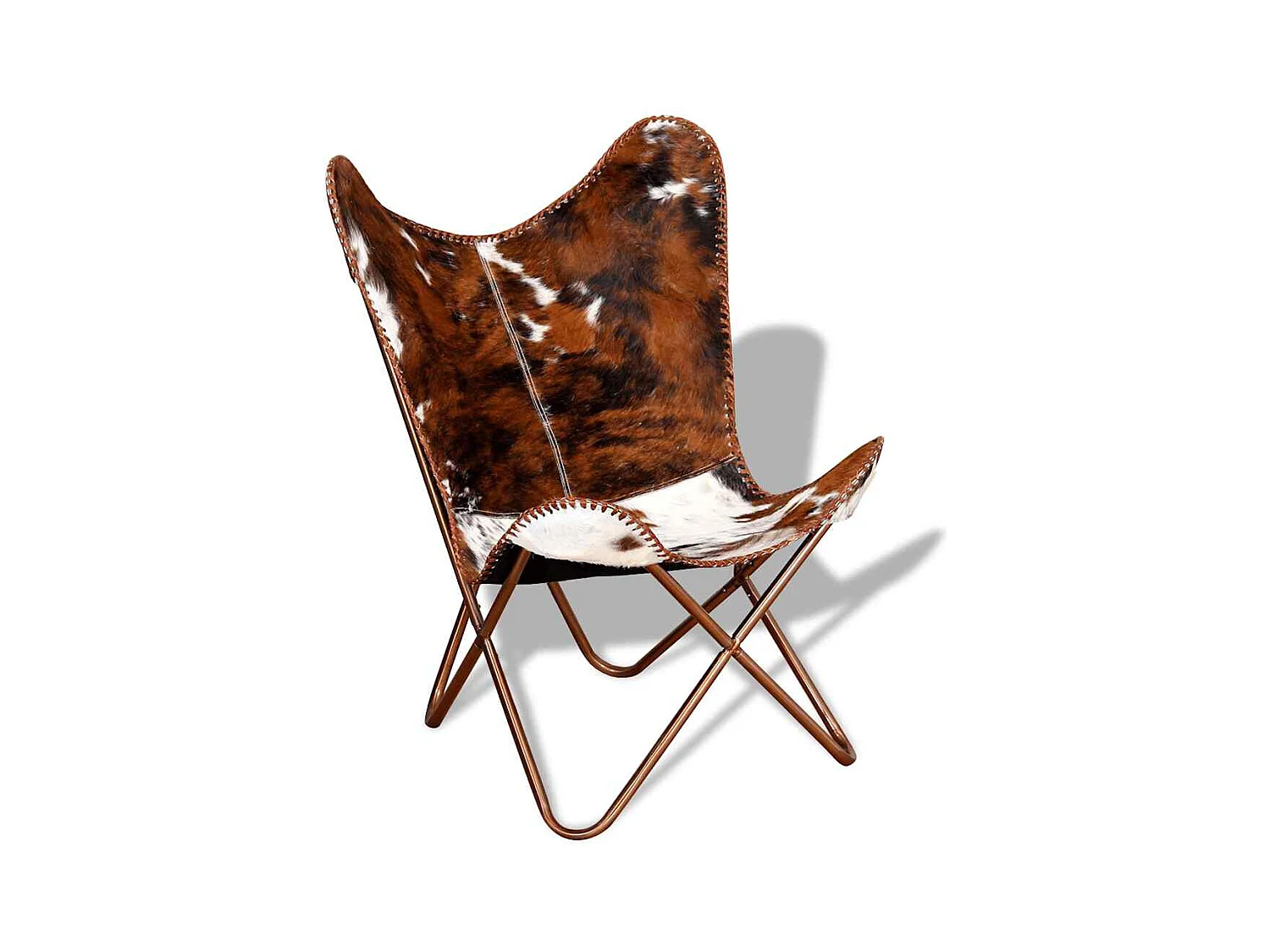 Silla mariposa de cuero auténtico marrón y blanco SHL9804