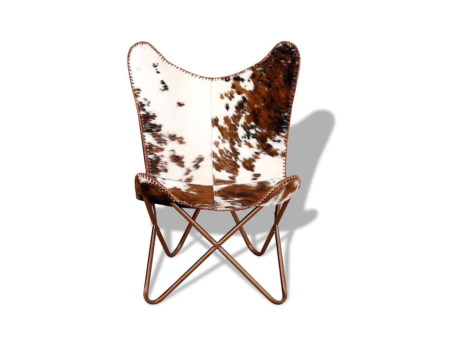 Silla mariposa de cuero auténtico marrón y blanco SHL9804