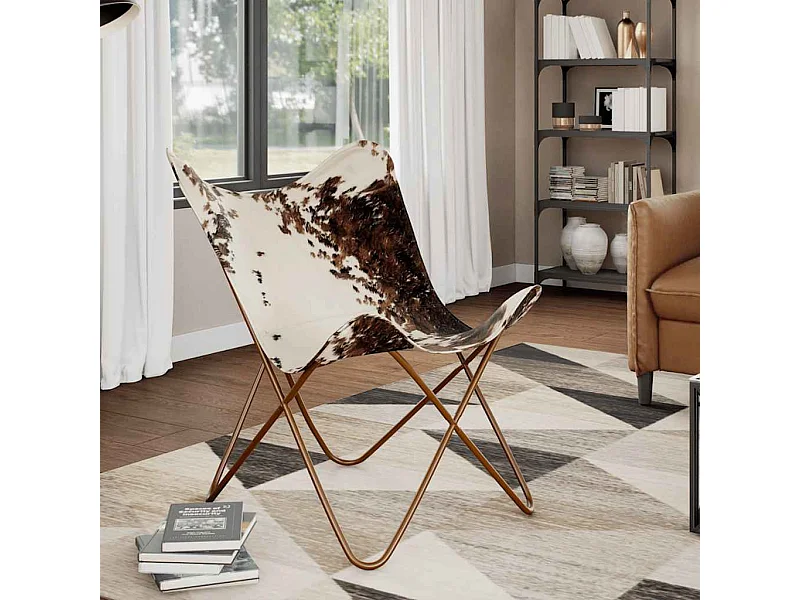 Chaise papillon marron et blanc cuir de vache 74x66x90 cm SHL4719