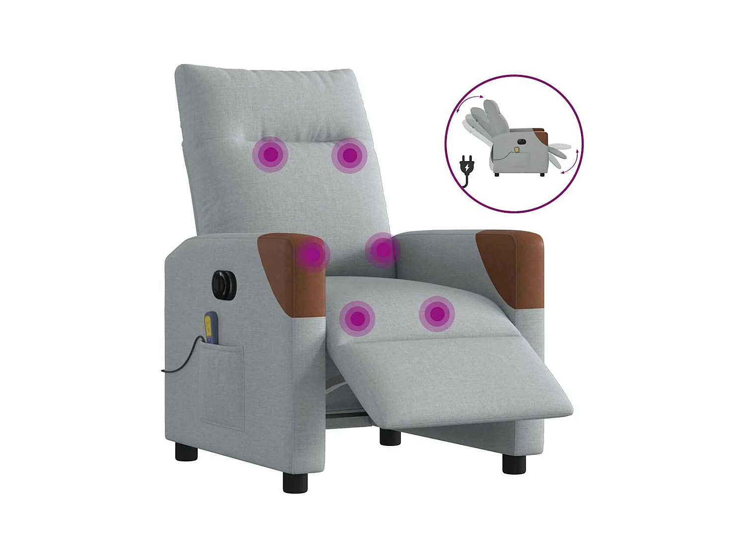 Sillón de relax | Sillón reclinable de masaje eléctrico tela gris claro SHL8572