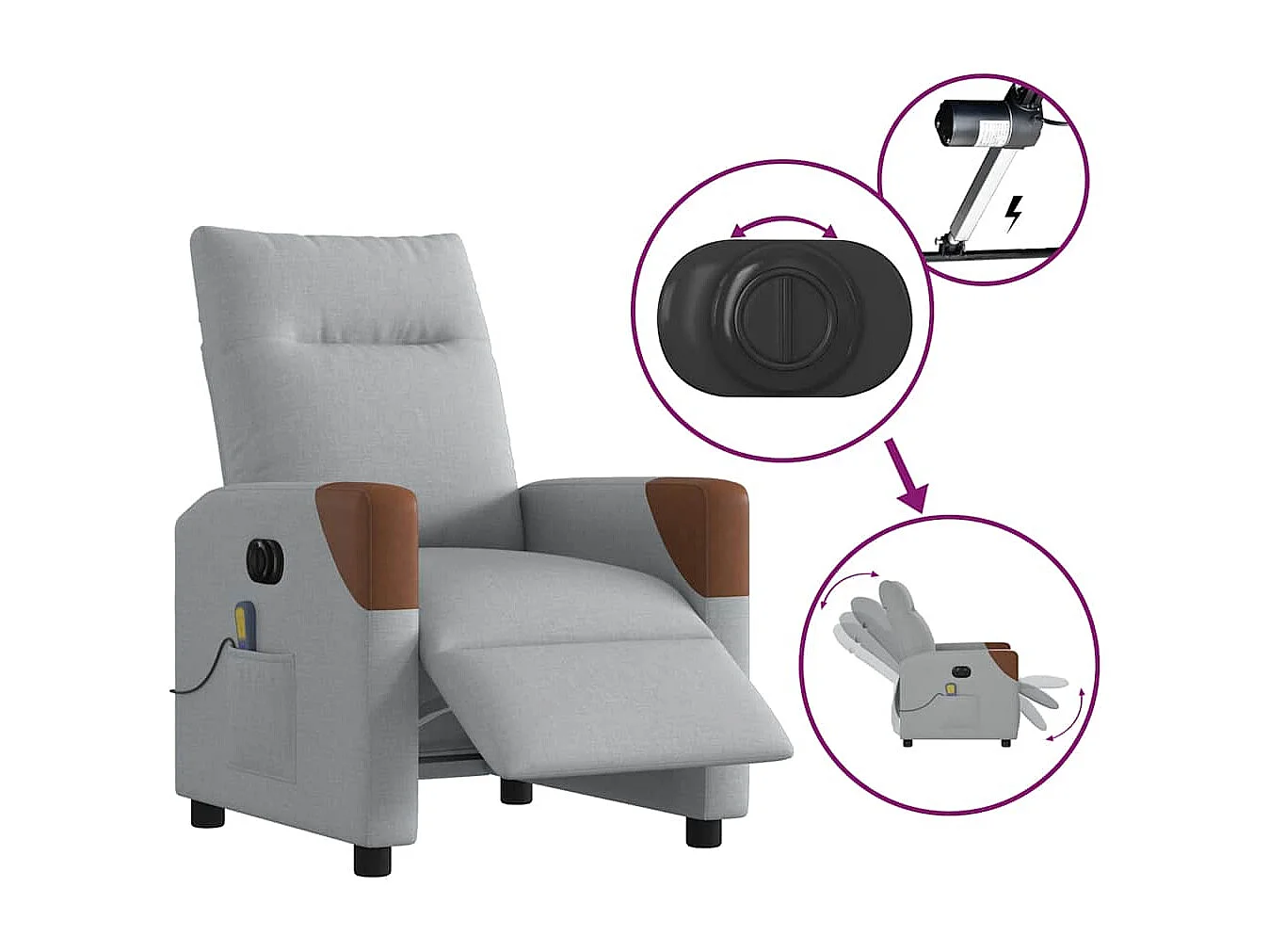 Sillón de relax | Sillón reclinable de masaje eléctrico tela gris claro SHL8572