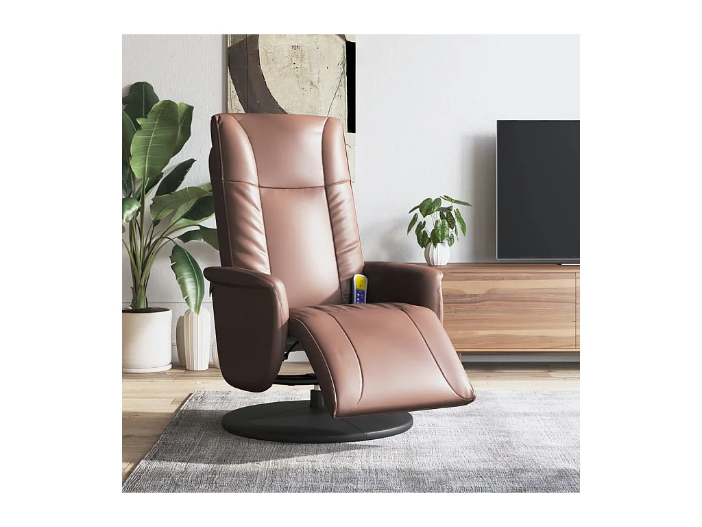 Sillón de relax | Sillón reclinable masaje con reposapiés cuero sintético marrón SHL3181