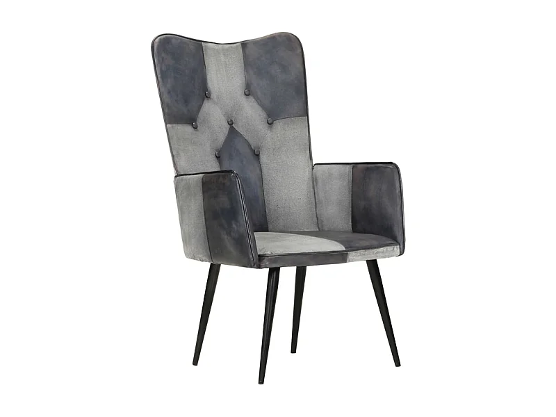 Sillón de salón | Silla | Sillón orejero de cuero auténtico gris SHL6420