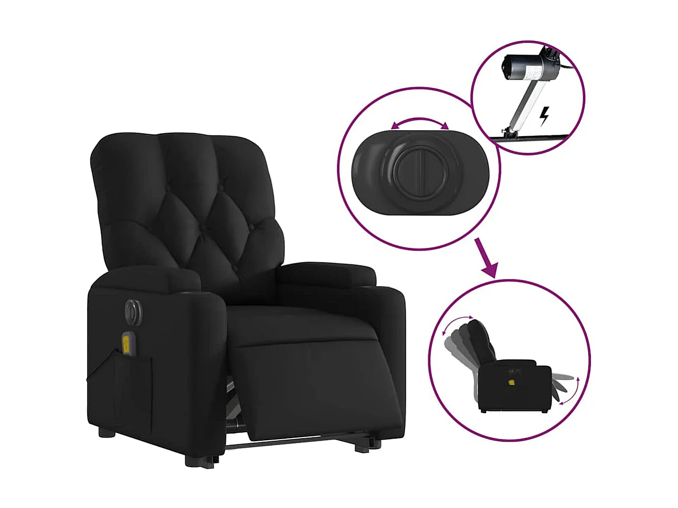 Sillón de salón | Silla | Sillón de masaje elevable eléctrico cuero sintético negro SHL3143